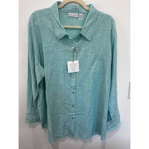 Susan Graver Linen Blend Button Up Shirt XXLP NWT Long Sleeve